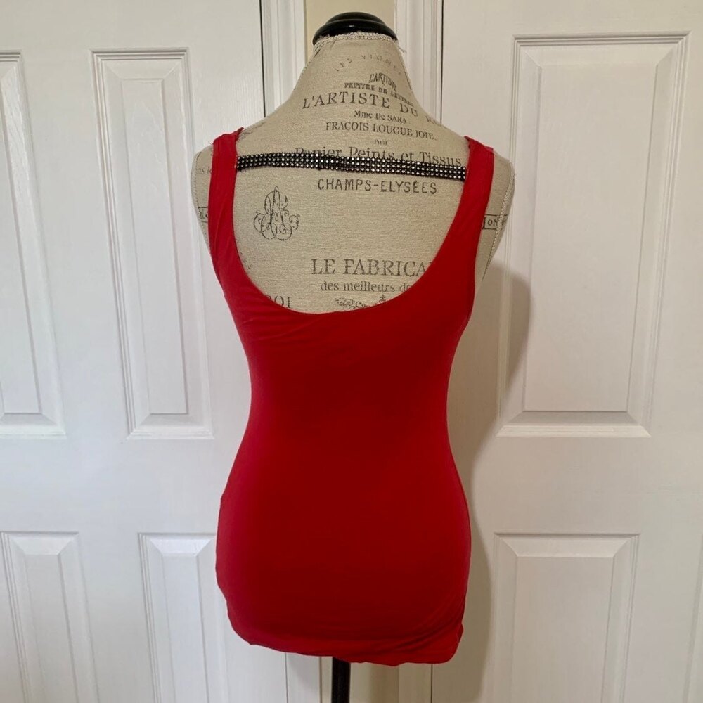 Red Tank Top with Back Rhinestone Detail - Picture 3 of 6